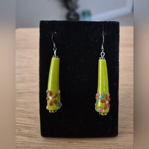 Handmade Green Glass Beaded Earrings On Sterling Silver Hooks